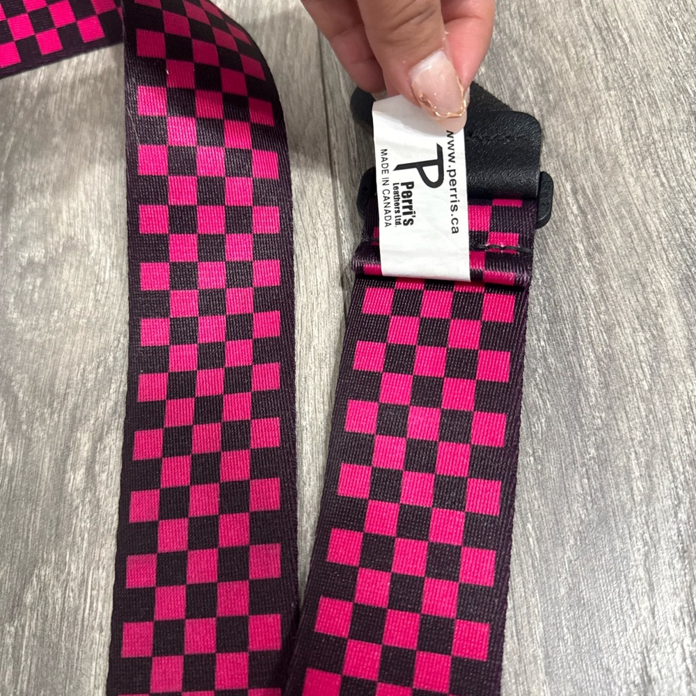 Pink and Black Checkered guitar strap by Printz